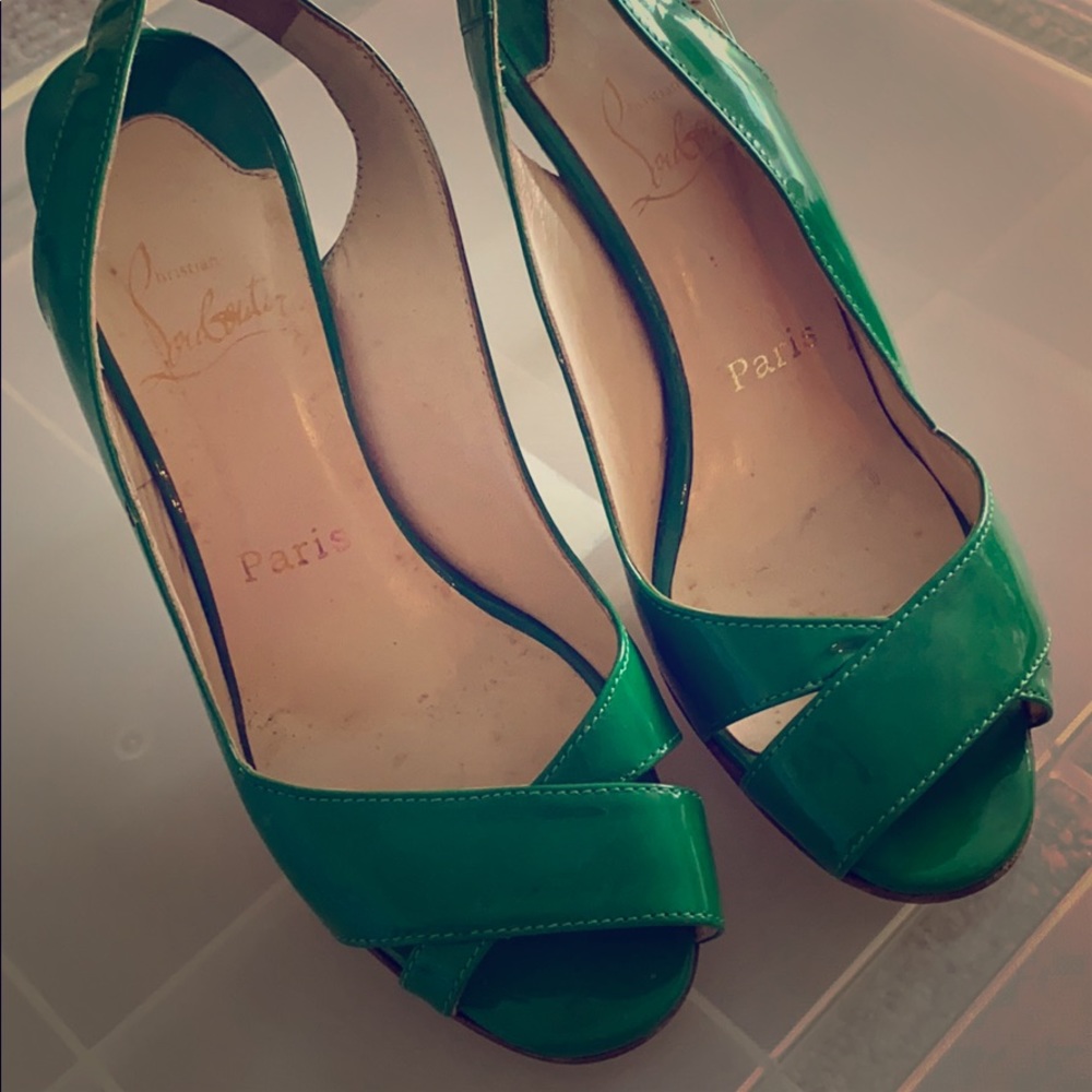 Christian Loubutin green patent sling back